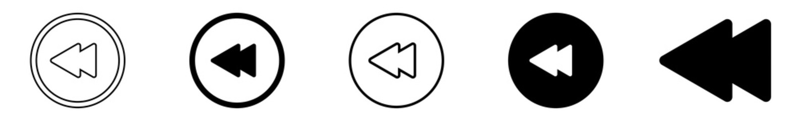 Wall Mural - rewind button icon circle black | fast back buttons illustration | video audio player navigate symbo