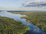 Fototapeta Las - The charming Scandinavian lake from the air