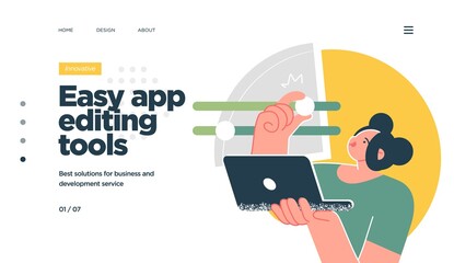 Landing page template of developing computer software, coding and programming . Modern flat design concept of web page design for website. Vector illustration