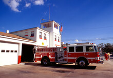 Red Fire Engine And Station