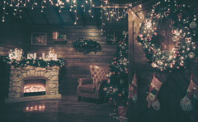Poster - bokeh image of christmas decoration background