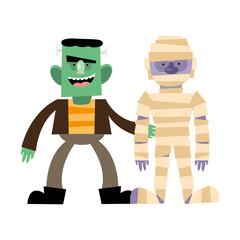 Canvas Print - halloween frankenstein and mummy cartoon vector design