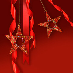 Canvas Print - Christmas star ornaments against red background