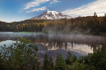 Wall Mural - The majestic Mt Rainier looms over Reflection lake. Travel to Mt Rainier, destination to a grand landscape