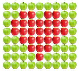 Wall Mural - Green wet apples with red apples in between