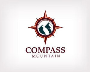 Wall Mural - Compass mountain navigation outdoor adventure logo symbol icon design illustration