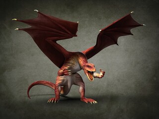 Wall Mural - Fabulous flying dragon. 3d illustration