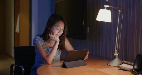 Sticker - Woman work on tablet computer at home