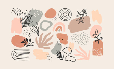 minimalist abstract nature art shapes collection. pastel color doodle bundle for fashion design, sum