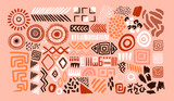 Fototapeta Fototapety na ścianę do pokoju dziecięcego - Abstract african art shapes collection, tribal doodle decoration set. Random ethnic shapes, animal print texture and traditional hand drawn icons.