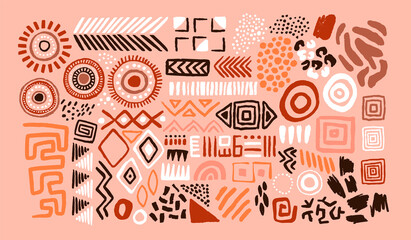 Wall Mural - abstract african art shapes collection, tribal doodle decoration set. random ethnic shapes, animal p