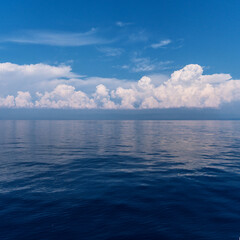 Wall Mural - calm sea and cloudy sky pierced with sun rays. beautiful nature background.