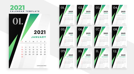 2021 calendar template in geometric style design