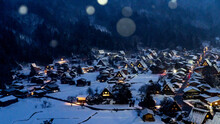 Shirakawago, Gifu Chubu , Japan, Traditional And Historical Japanese Village Shirakawago In Winter Season With Snow.