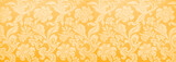 French golden tapestry wall texture, baroque background, luxury banner with floral pattern