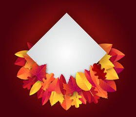 Wall Mural - Autumn banner with red and orange leaves wreath. Fall sale promo design. Advertisement template. Vector illustration.