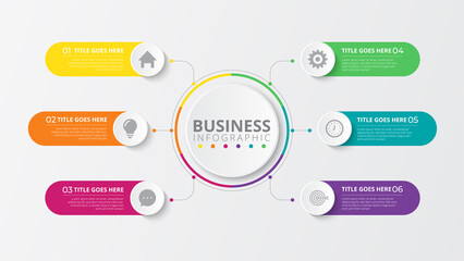 Infographic vector design with icons and 6 options or steps. Infographics for business concepts. Can be used for presentation banners, workflow layouts, process diagrams, flow charts, info charts