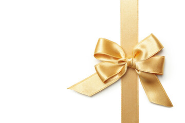 Gold gift bow isolated on white background