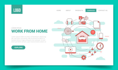 Wall Mural - wfh work from home concept with circle icon for website template or landing page banner homepage
