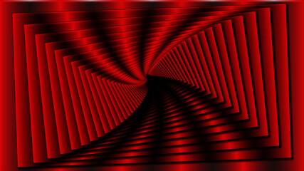 £D effect illusion. Graphic design vector art - red stairs tunnel effect