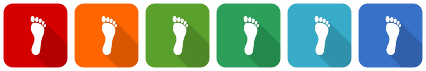 Poster - Foot icon set, flat design vector illustration in 6 colors options for webdesign and mobile applications