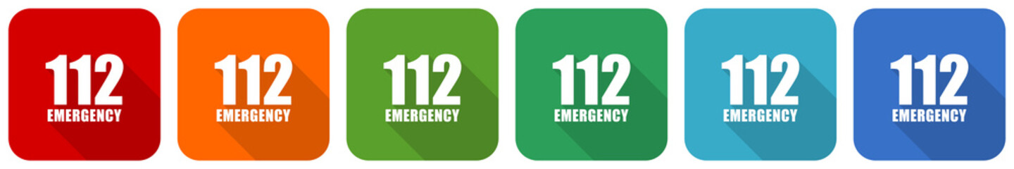 Leinwandbilder - Number emergency 112 icon set, flat design vector illustration in 6 colors options for webdesign and mobile applications