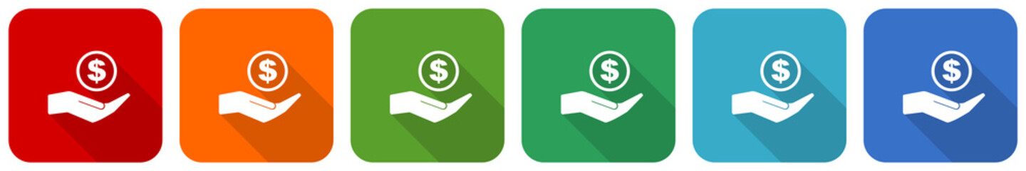 Leinwandbilder - Money, cash icon set, flat design vector illustration in 6 colors options for webdesign and mobile applications