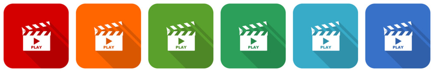 Fototapete - Video icon set, flat design vector illustration in 6 colors options for webdesign and mobile applications