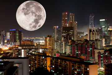 Wall Mural - Moon Night City