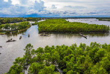 Aerial View Of Boats In Tam Giang Lagoon, Near Hue City, Vietnam.