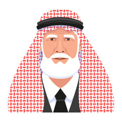 Wall Mural - Old Arabian, Saudi Chief with white beard; Aged businessman, politician in traditional ethnic keffiyeh. Vector Illustration.