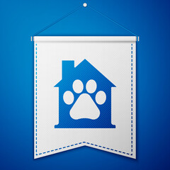 Sticker - Blue Pet house icon isolated on blue background. White pennant template. Vector.