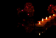 Indian Festival Diwali , Candle On Dark Background