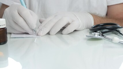 Wall Mural - Doctor in Hospital Office Write a Prescription for a Sick Patient