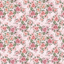 Seamless Beautiful Pattern Of Painted Roses With Foliage