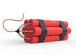 © Andrii - Bundle of red dynamite sticks, TNT with wick isolated on white background. Explosive supplies. 3D rendering illustration