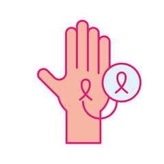 Wall Mural - breast cancer ribbon on hand line and fill style icon vector design