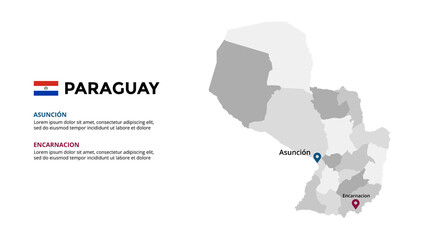Wall Mural - Paraguay vector map infographic template. Slide presentation. Global business marketing concept. South America country. World transportation geography data. 
