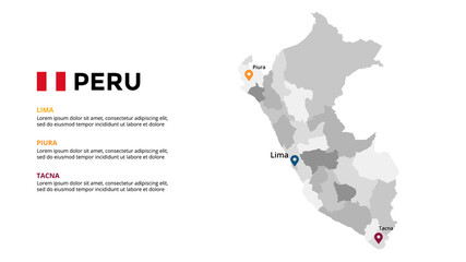 Wall Mural - Peru vector map infographic template. Slide presentation. Global business marketing concept. South America country. World transportation geography data. 