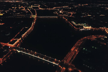 Aerial Townscape of Saint Petersburg City at Night. Kalininsky District