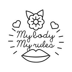 Sticker - my body my rules feminism lettering line style icon