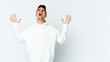 © Asier - Young caucasian man isolated on white background screaming to the sky, looking up, frustrated.