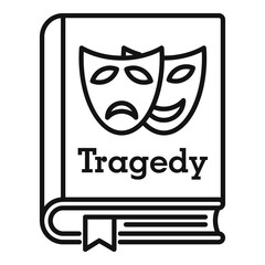 Sticker - Tragedy literary genre book icon. Outline tragedy literary genre book vector icon for web design isolated on white background