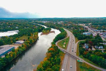 Wall Mural - Aerial Drone Photography Of Downtown Bedford, NH (New Hampshire) During The Fall Foliage Season