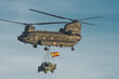 Barcelona, Spain; August 5, 2018: Big double rotor helicopter of the spanish army. CH-47D Chinook