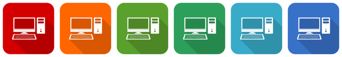 Leinwandbilder - Computer, desktop icon set, flat design vector illustration in 6 colors options for webdesign and mobile applications