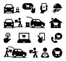 Online Shopping Curbside Pickup Icon Set