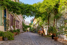 Paris, France - June 24, 2020: Cite Des Figuiers: One Of The Romantic Courtyards In The East Of Paris, France. These Bucolic, Unusual And Hidden Spots Are Delightful Gems To Explore
