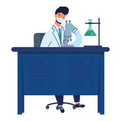 Poster - male doctor wearing medical mask woking in laboratory desk