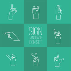 Poster - hand sign language alphabet line style set icons vector design